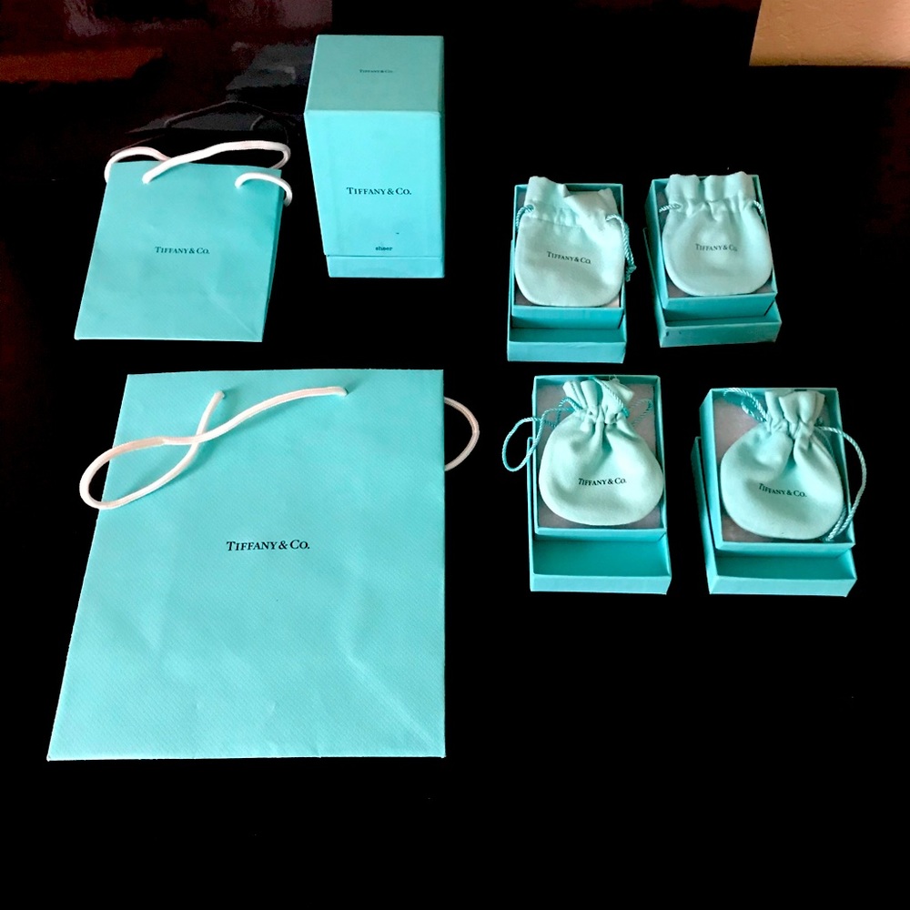 Empty jewelry Tiffany & Co. bags, and boxes
